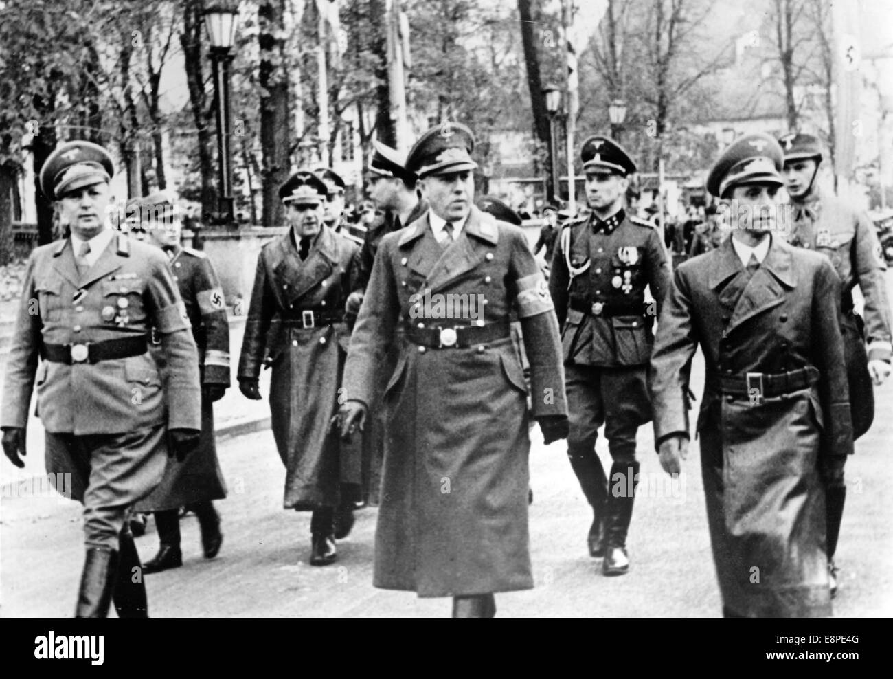 The Nazi propaganda picture shows Propaganda Minister Joseph Goebbels (R) arriving for the tenth anniversary of Gau Danzig in Danzig, Poland, October 1940. Gauleiter Albert Forster stands in the middle. Fotoarchiv für Zeitgeschichtee - NO WIRE SERVICE Stock Photo