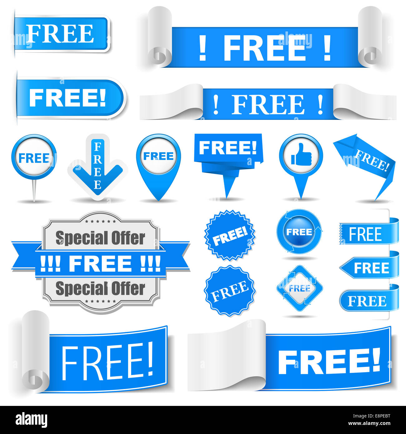 Set of blue free labels Stock Photo