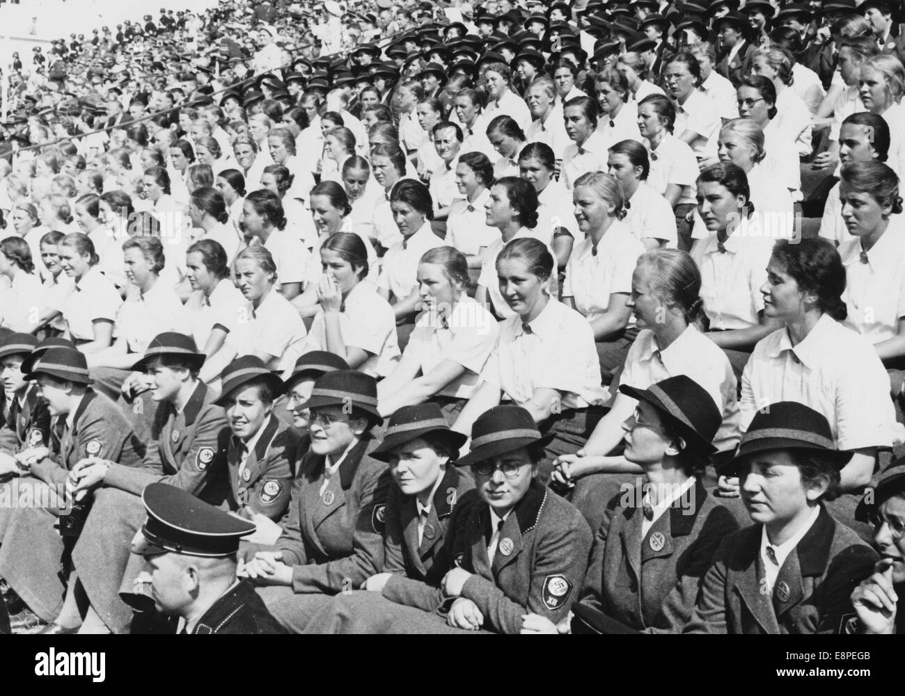 Young women of the RAD (Reich Labour Service) at the Nuremberg rally in September 1937 at Zeppelin Field in Nuremberg. Fotoarchiv für Zeitgeschichtee - NO WIRE SERVICE – Stock Photo