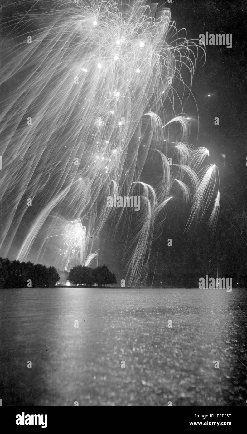 Nuremberg Rally 1933 in Nuremberg, Germany - View of fireworks over the Nazi party rally grounds. (Flaws in quality due to the historic picture copy) Fotoarchiv für Zeitgeschichtee - NO WIRE SERVICE - Stock Photo
