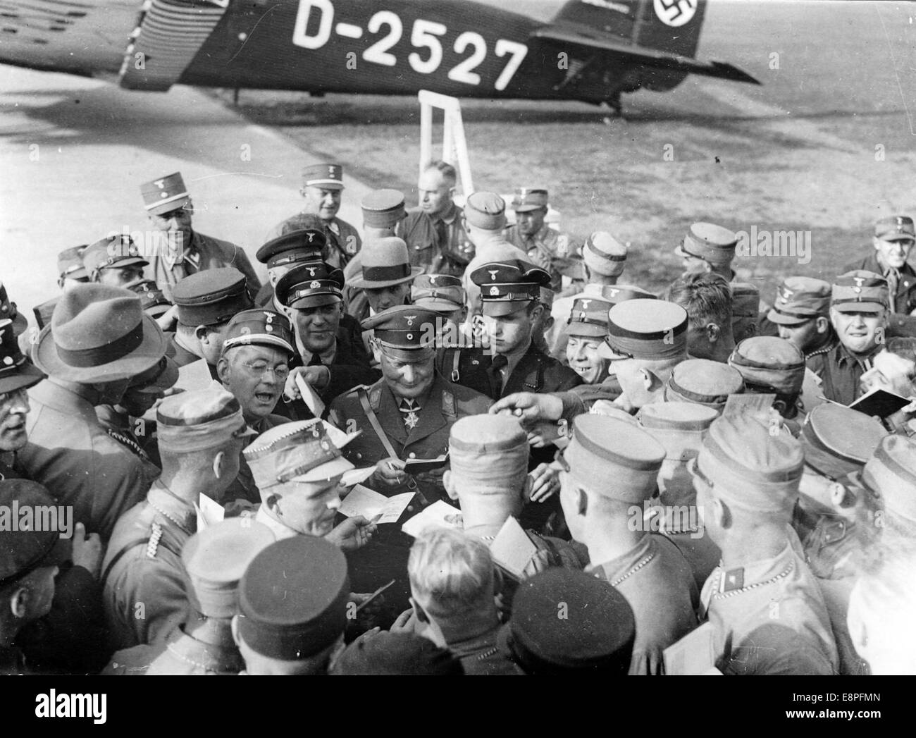 Nuremberg Rally 1933 in Nuremberg, Germany - Hermann Goering is surrounded by members of the SA (Sturmabteilung) as he signs autographs. (Flaws in quality due to the historic picture copy) Fotoarchiv für Zeitgeschichtee - NO WIRE SERVICE - Stock Photo