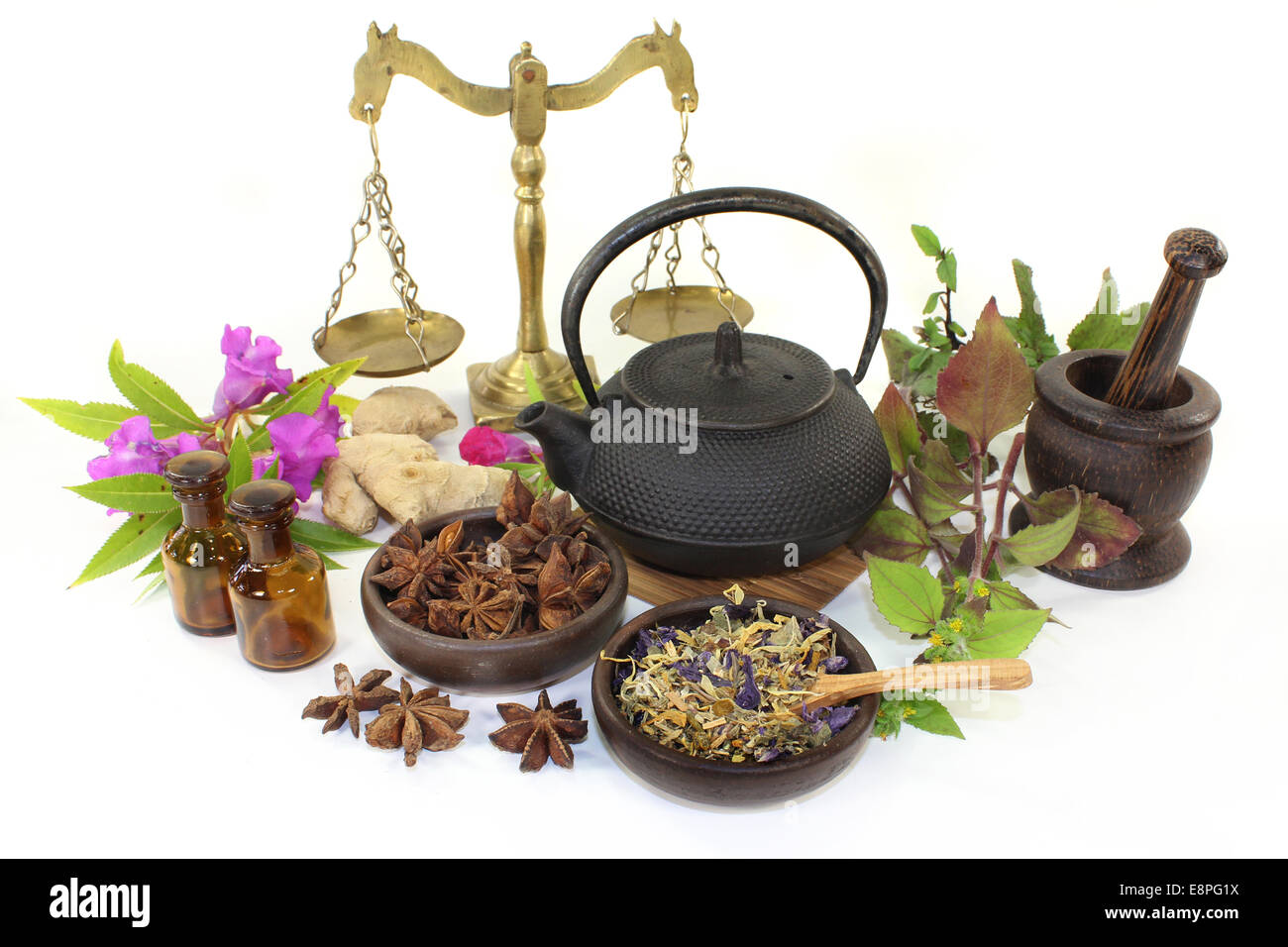 various Chinese remedies on a white background Stock Photo