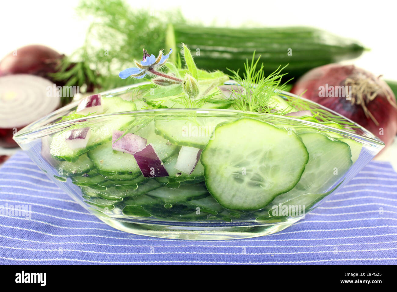 a bowl of cucumber salad with dill and red onions Stock Photo Alamy