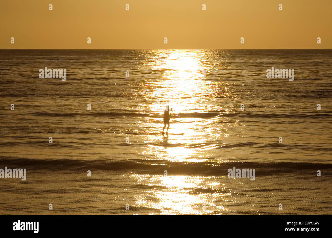 sunset over sea  stand up surfboard Stock Photo