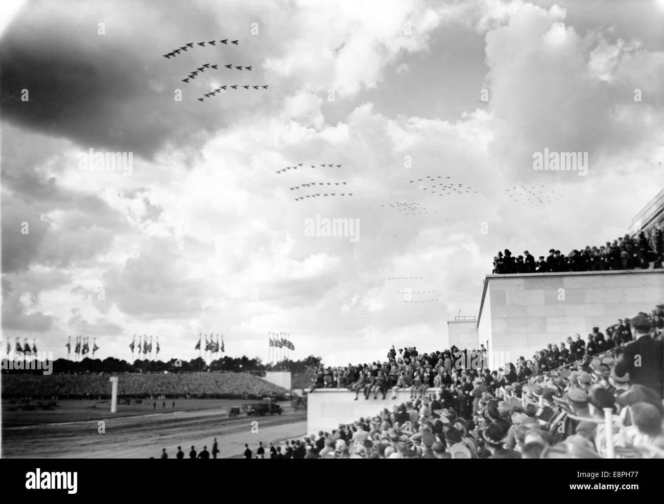 Nuremberg Rally 1937 in Nuremberg, Germany - Demonstration of the German Wehrmacht (armed forces) on Zeppelin Field at the Nazi party rally grounds, here the German air force. (Flaws in quality due to the historic picture copy) Fotoarchiv für Zeitgeschichtee - NO WIRE SERVICE - Stock Photo