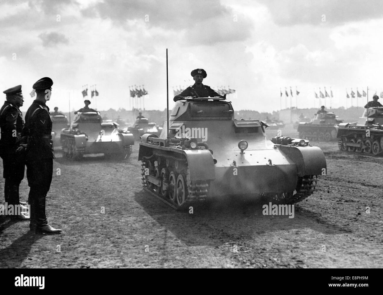 Nuremberg Rally 1937 in Nuremberg, Germany - Nazi party rally grounds - Demonstration by the Nazi armed forces (Wehrmacht) on Zeppelin Field, here: a tank regiment. (Flaws in quality due to the historic picture copy) Fotoarchiv für Zeitgeschichtee - NO WIRE SERVICE - Stock Photo