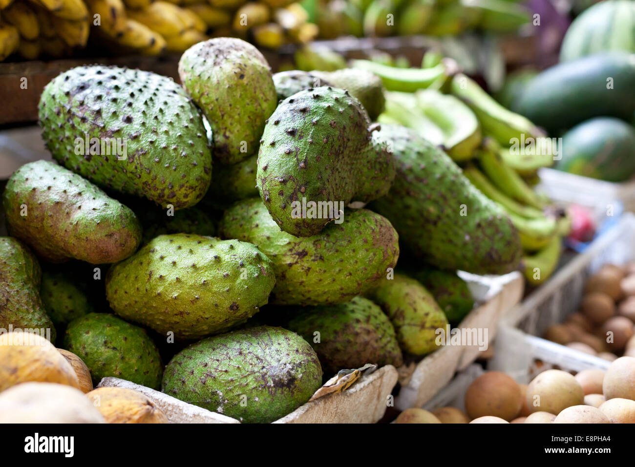 Soursop fruit at asian market, Philippines. Annona muricata in