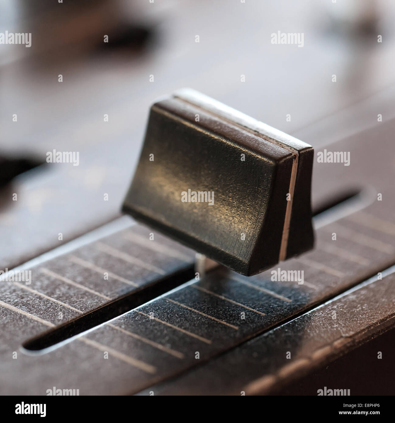 Crossfader on dj mixer in club, closeup Stock Photo