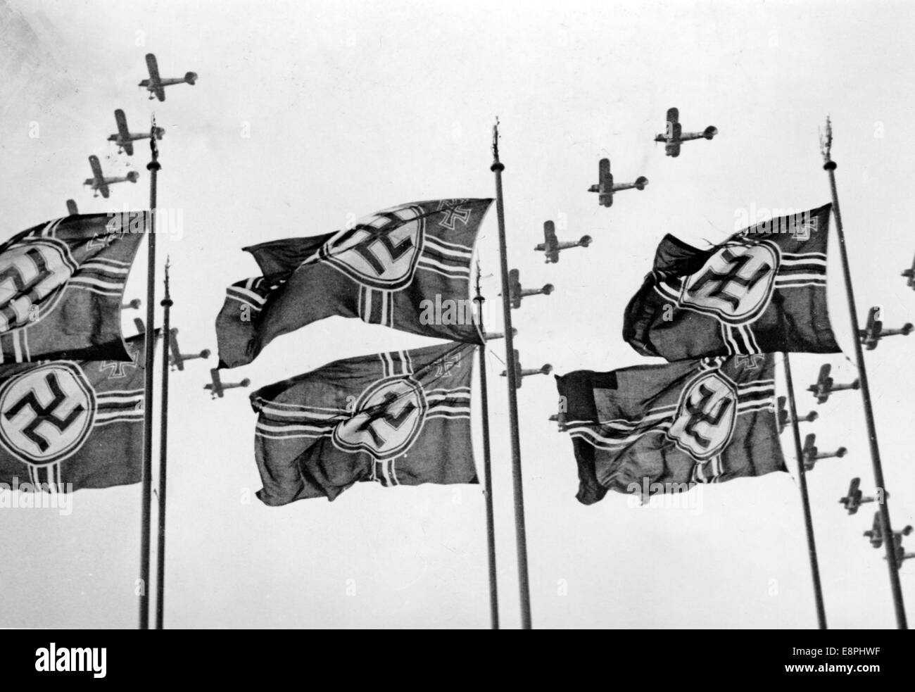 Nuremberg Rally 1937 in Nuremberg, Germany - Display of the Nazi armed forces (Wehrmacht) on Zeppelin Field at the Nazi party rally grounds, here the air force (Luftwaffe). (Flaws in quality due to the historic picture copy) Fotoarchiv für Zeitgeschichtee - NO WIRE SERVICE - Stock Photo