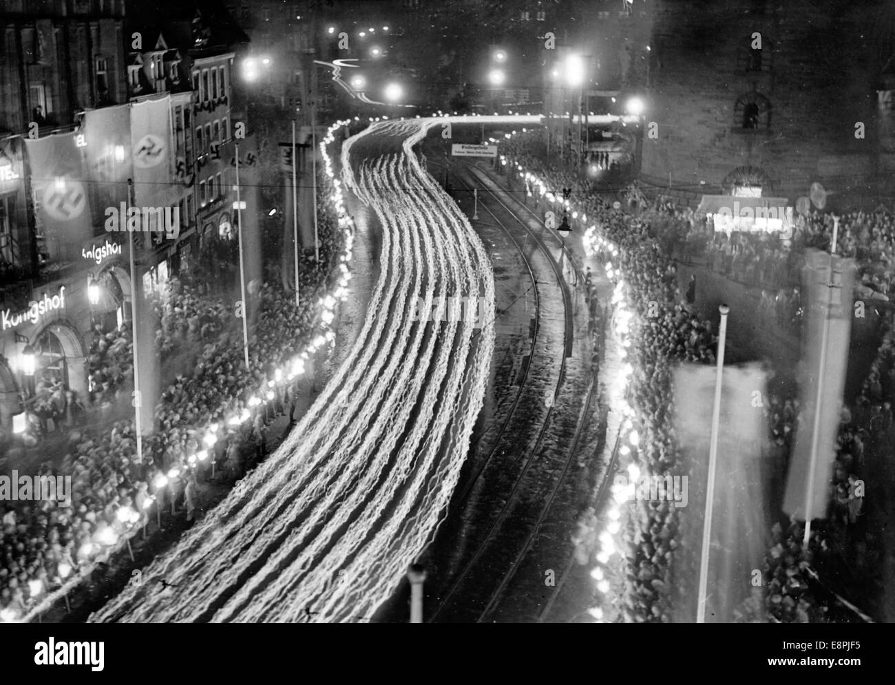 Nuremberg Rally 1937 in Nuremberg, Germany - Great torchlight procession of the political leaders in the streets of the city. Fotoarchiv für Zeitgeschichtee - NO WIRE SERVICE – Stock Photo