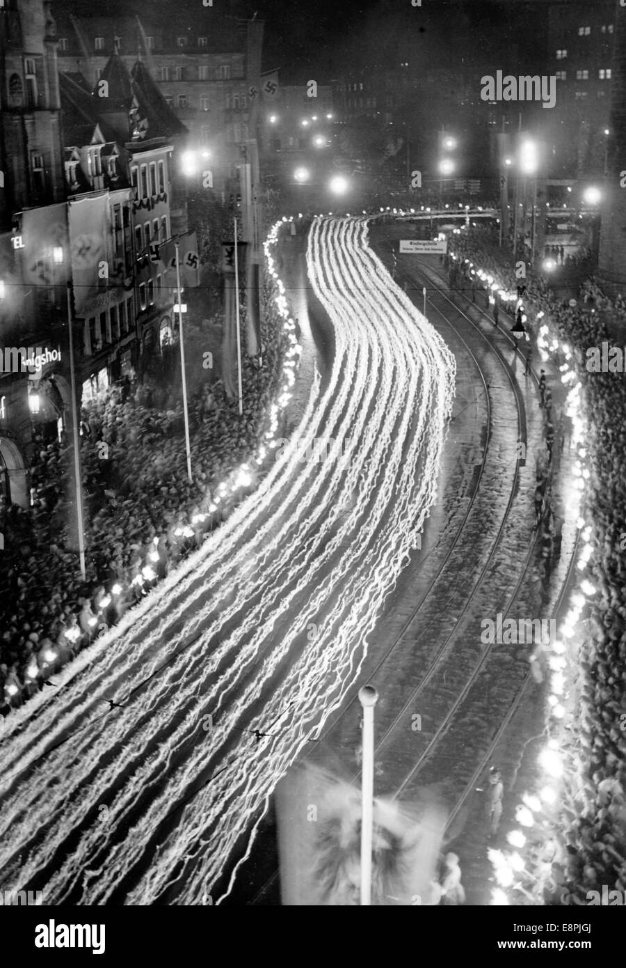 Nuremberg 1937 Rally in Nuremberg, Germany - Great torchlight procession of the political leaders in the streets of the city. Fotoarchiv für Zeitgeschichtee - NO WIRE SERVICE – Stock Photo