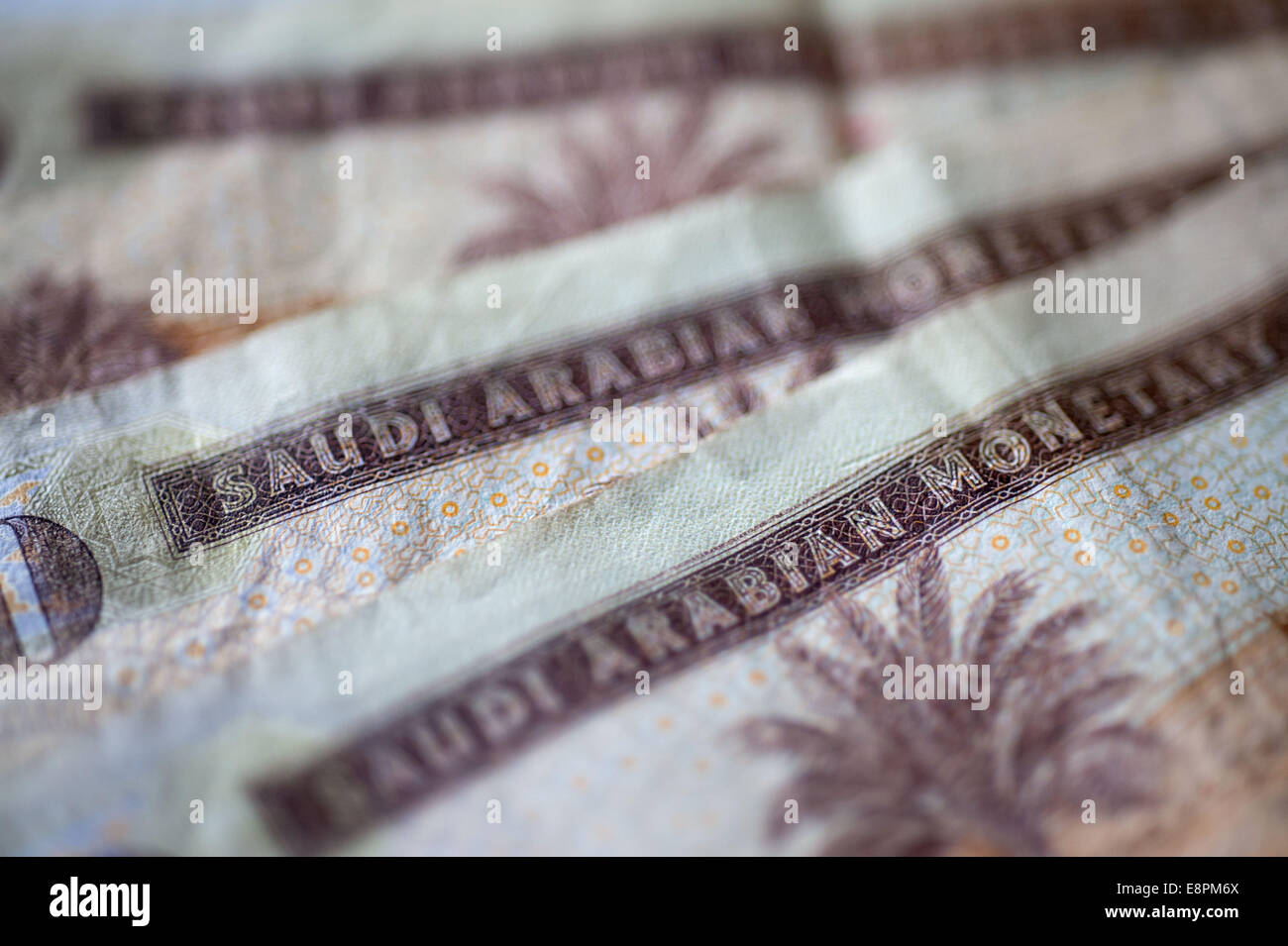 Banknotes from Saudi-Arabia lie on a table in Jeddah (Saudi-Arabia), 13 October 2014. Every note bears the portrait of Saudi King Abdullah ibn Abd al-Aziz Al Saud on the front. Photo: Tim Brakemeier/dpa Stock Photo