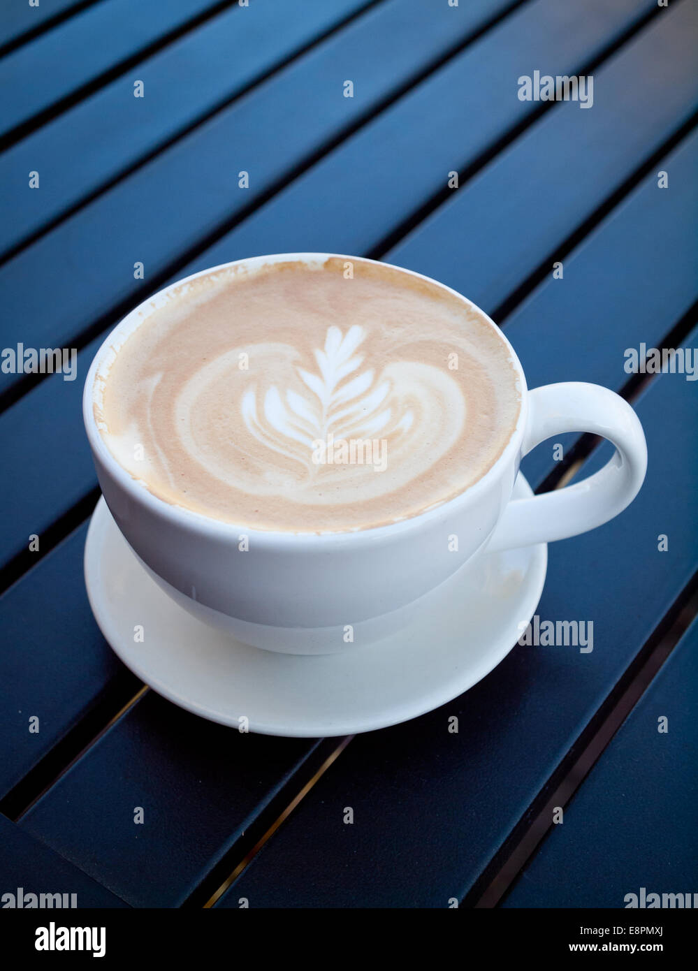 A classic caffè latte (latte art) from d'Lish by Tish Cafe in Saskatoon, Saskatchewan, Canada. Stock Photo