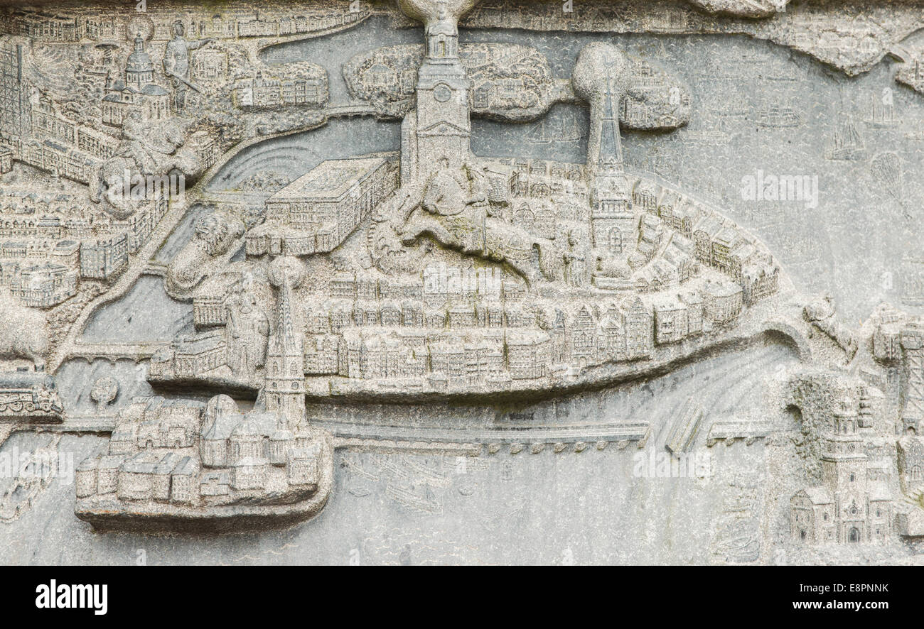 Historic view of Stockholm, Sweden. Relief on the Stockholm City Hall (Stadshuset). Stock Photo