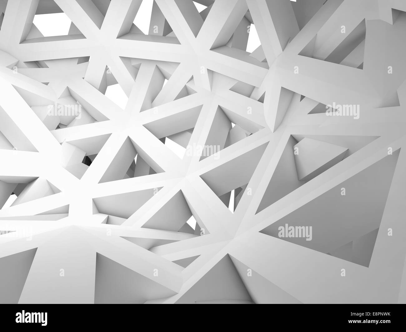 Abstract 3d background with chaotic white triangle wire construction Stock Photo