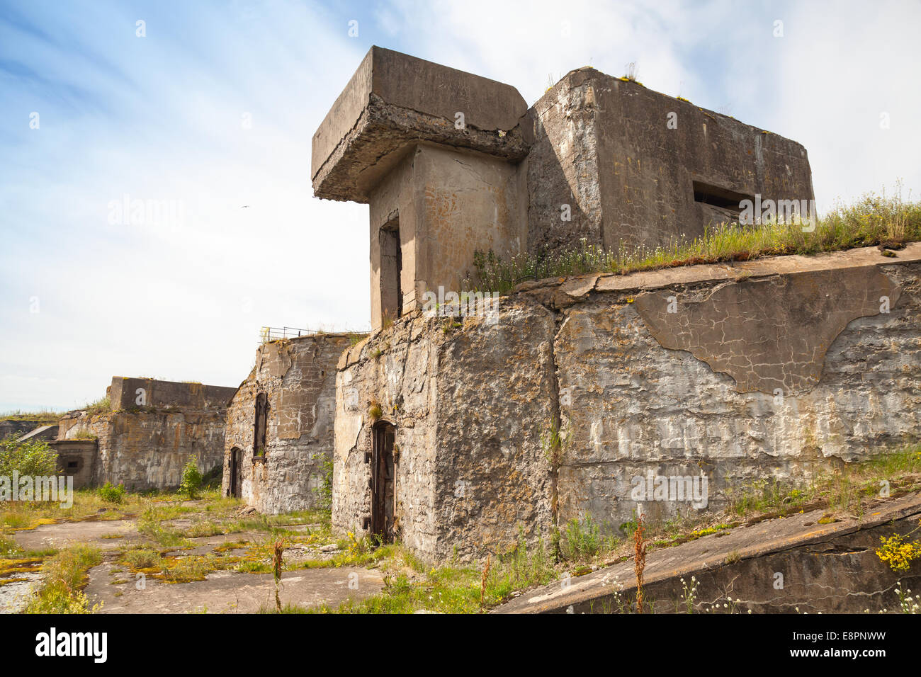 Old concrete bunker from WWII period. Totleben fort island, Gulf of Finland, Russia Stock Photo