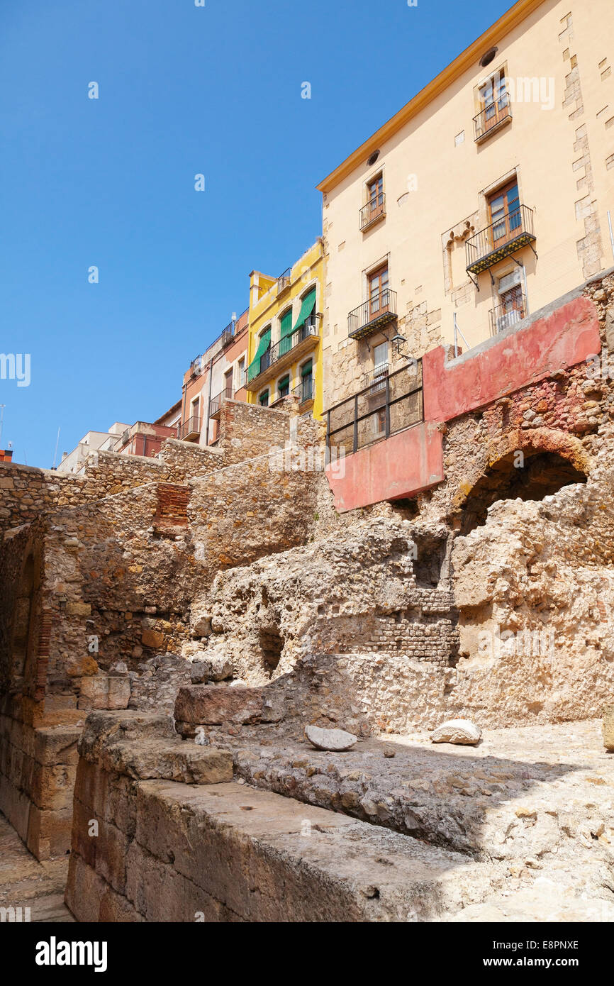 Street with living houses in old Tarragona, Catalonia, Spain Stock Photo
