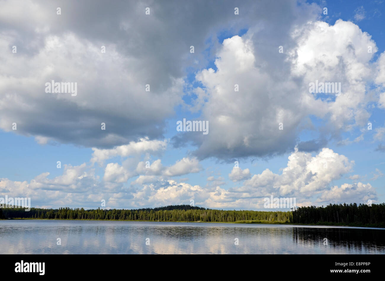 Lake in Sleeping Giant Provincial Park under clouds sky Stock Photo