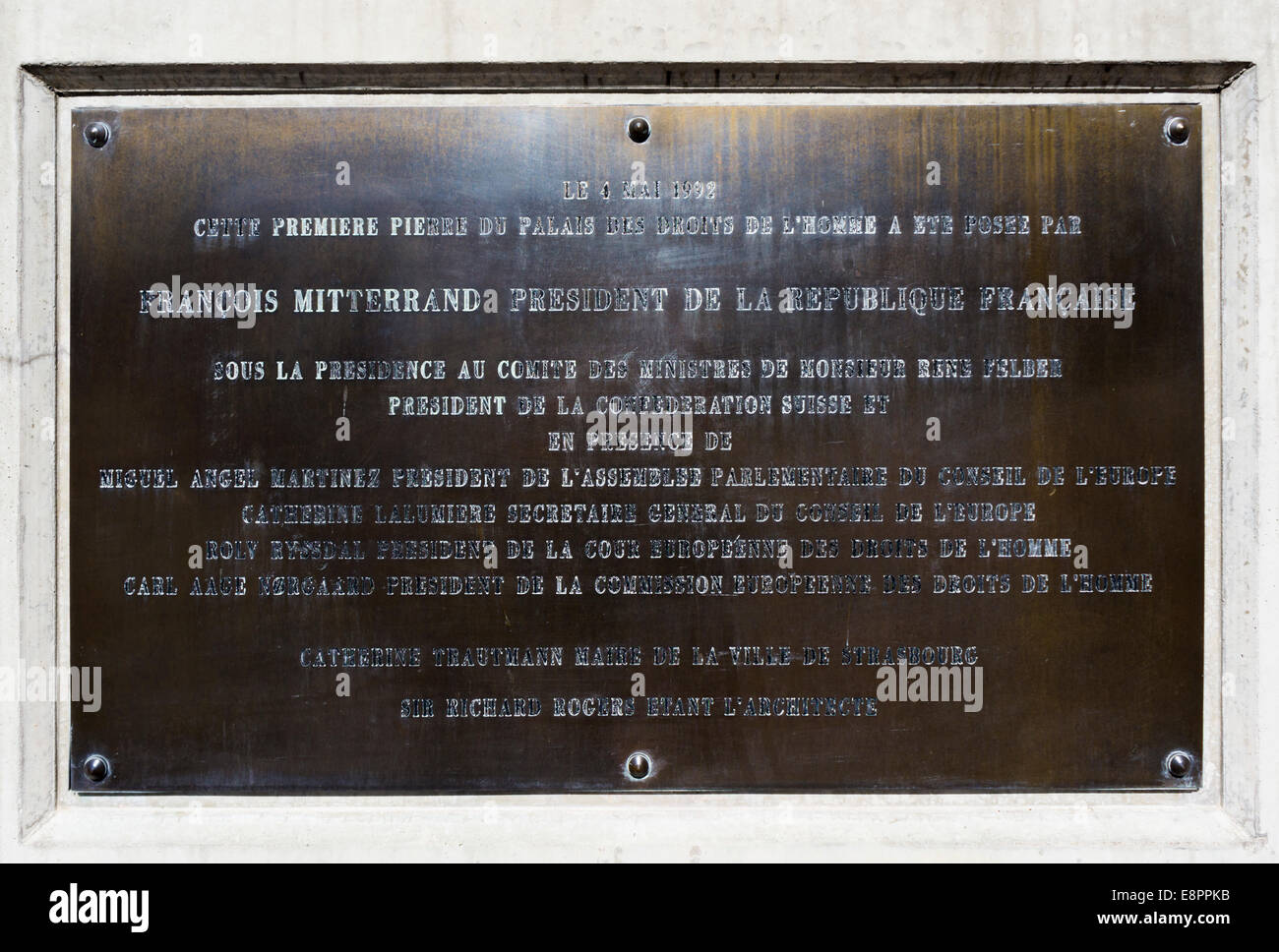 Plaque outside the European Court of Human Rights in Strasbourg, France, Europe Stock Photo