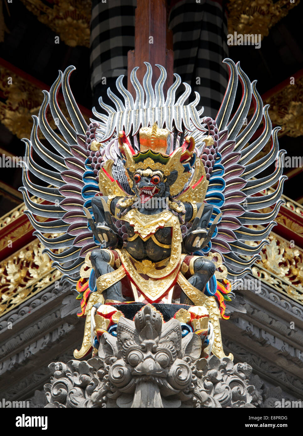 Ornate bird serpent Balai Banjar Temple Ubud Kelod Bali Indonesia Stock Photo