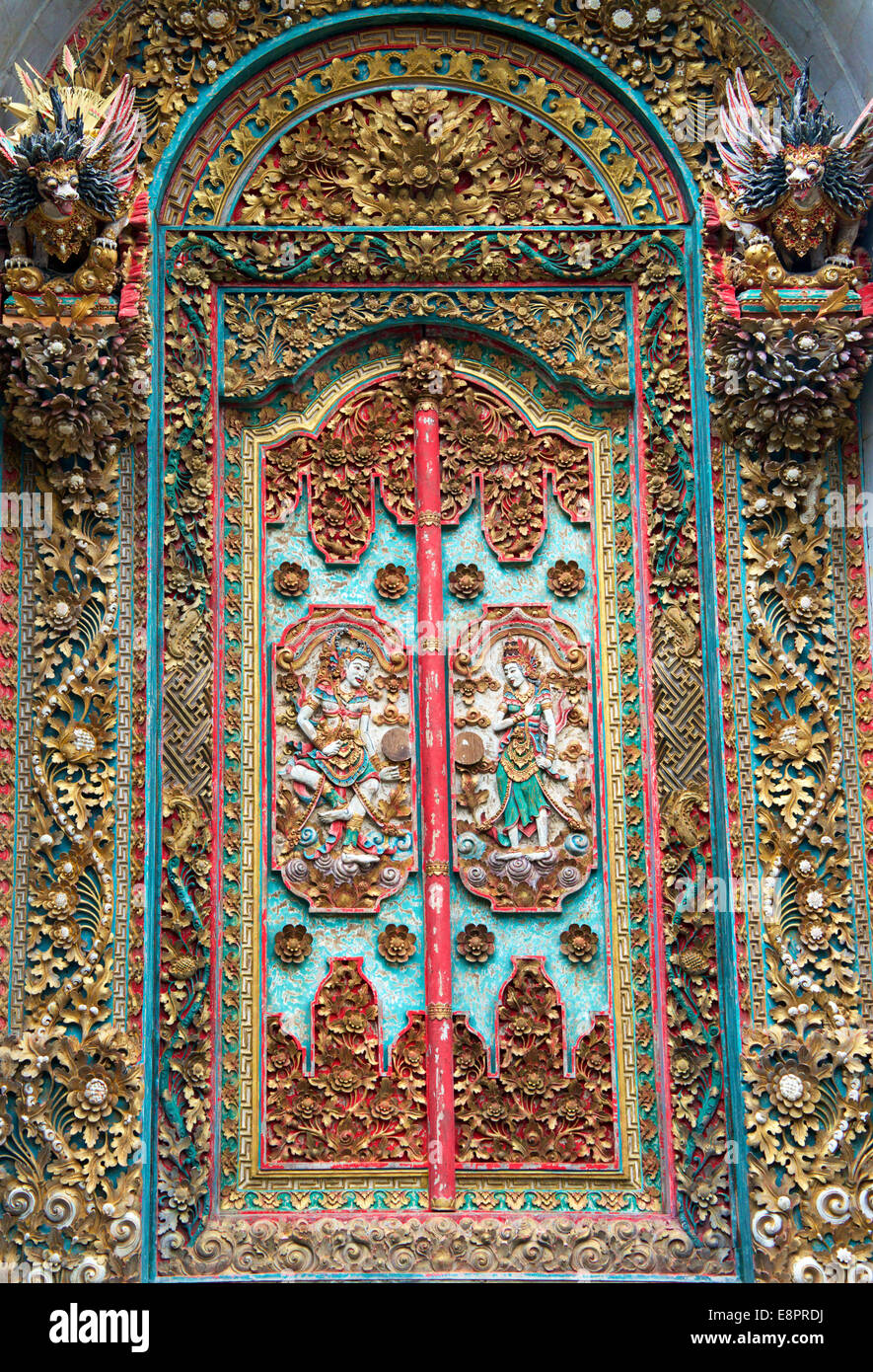 Ornate carved wooden door Ubud Bali Indonesia Stock Photo