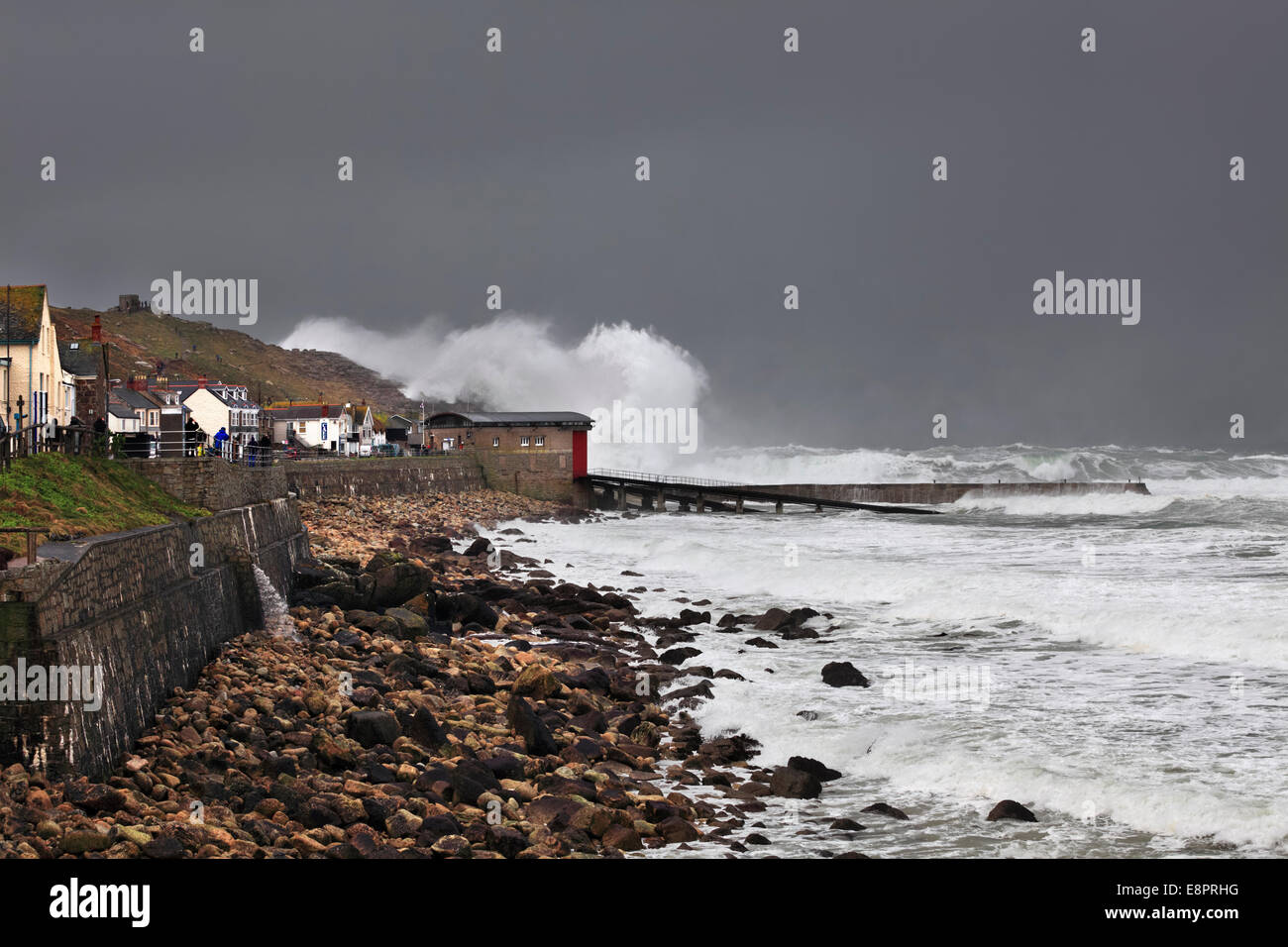 Sennen Cove captured on a stormy winters afternoon Stock Photo
