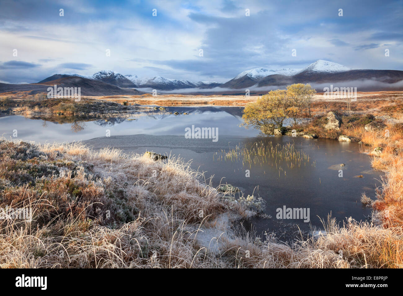 Lochan na h-Achlaise on Rannoch Moor in the Scottish Highlands. Stock Photo