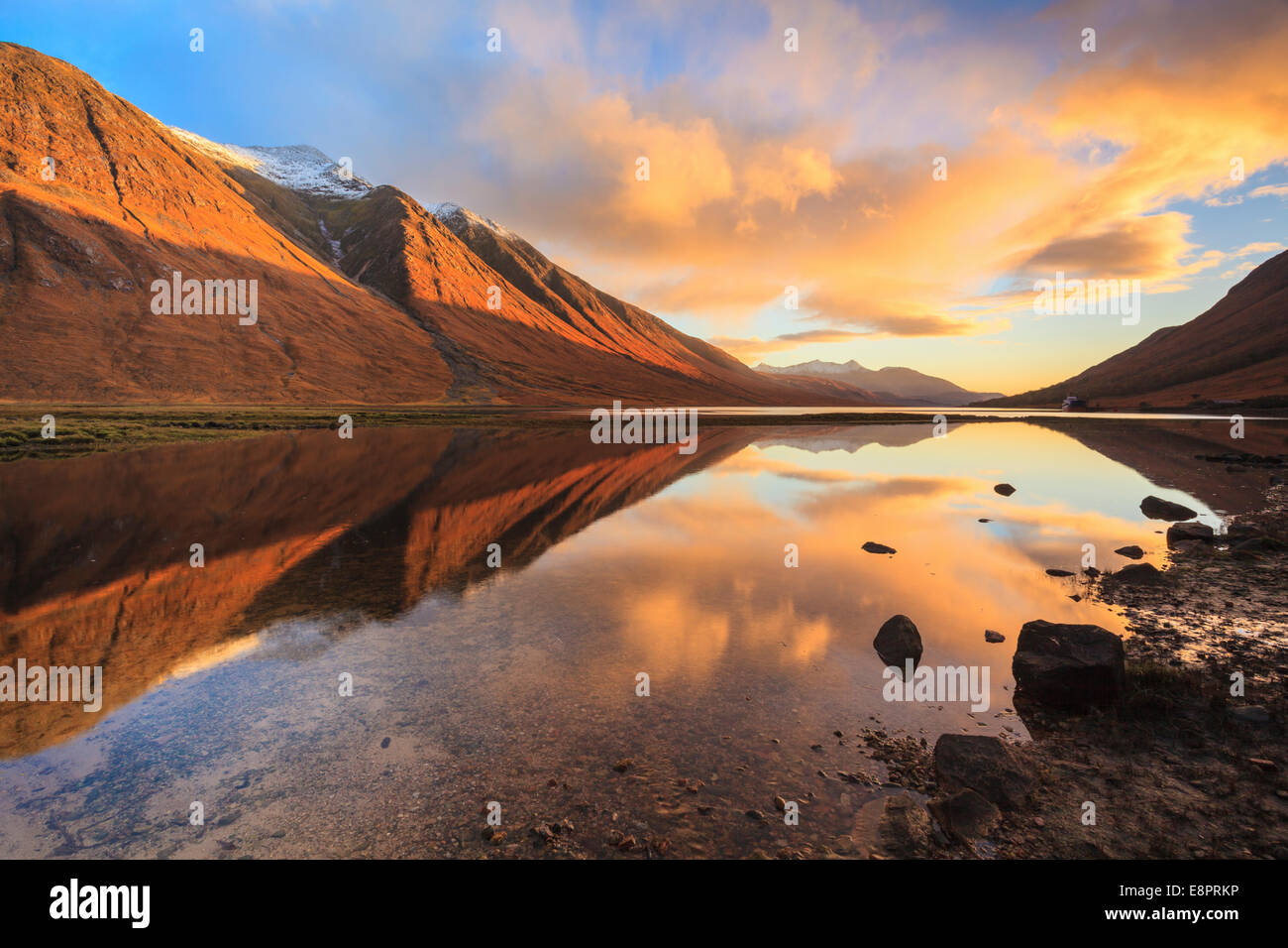 Loch Etive in the Scottish Highlands captured at sunset. Stock Photo