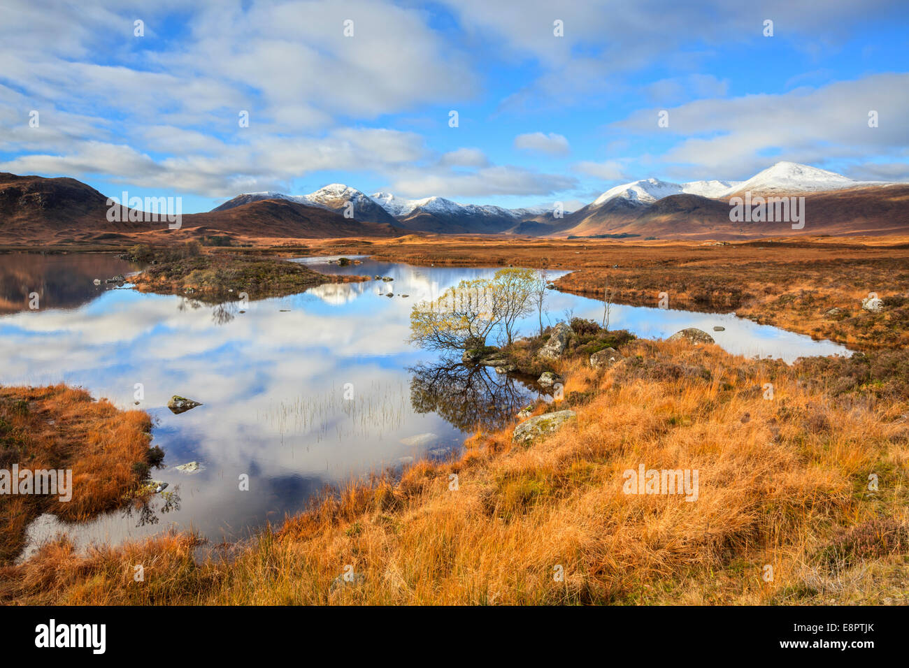 Lochan na h-Achlaise on Rannoch Moor in the Scottish Highlands. Stock Photo