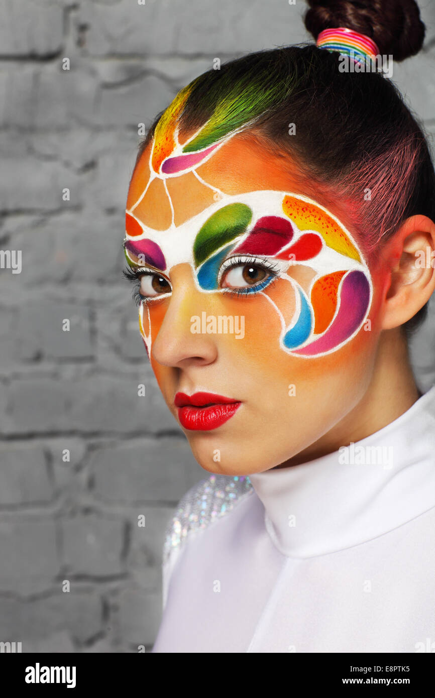 Portrait of a beautiful young model with bright creative make up Stock ...