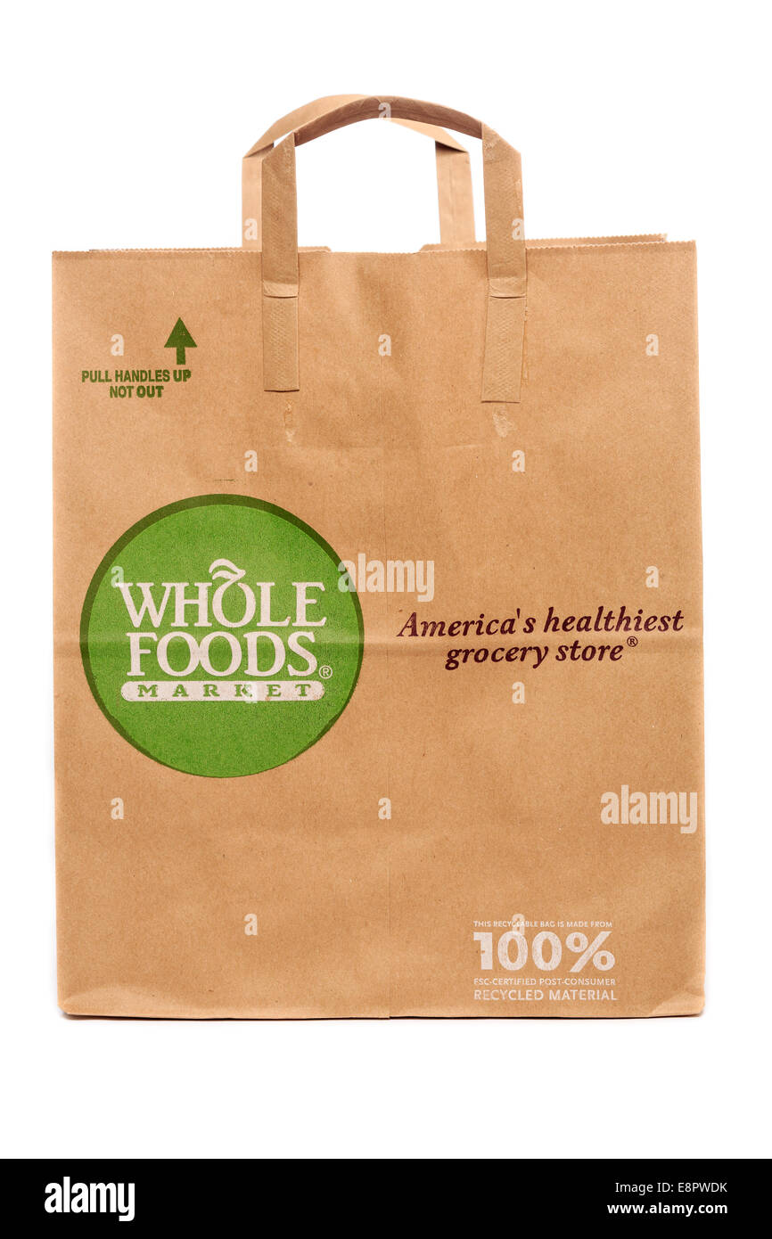 Whole Foods Market Paper Recyclable Grocery Bag Stock Photo