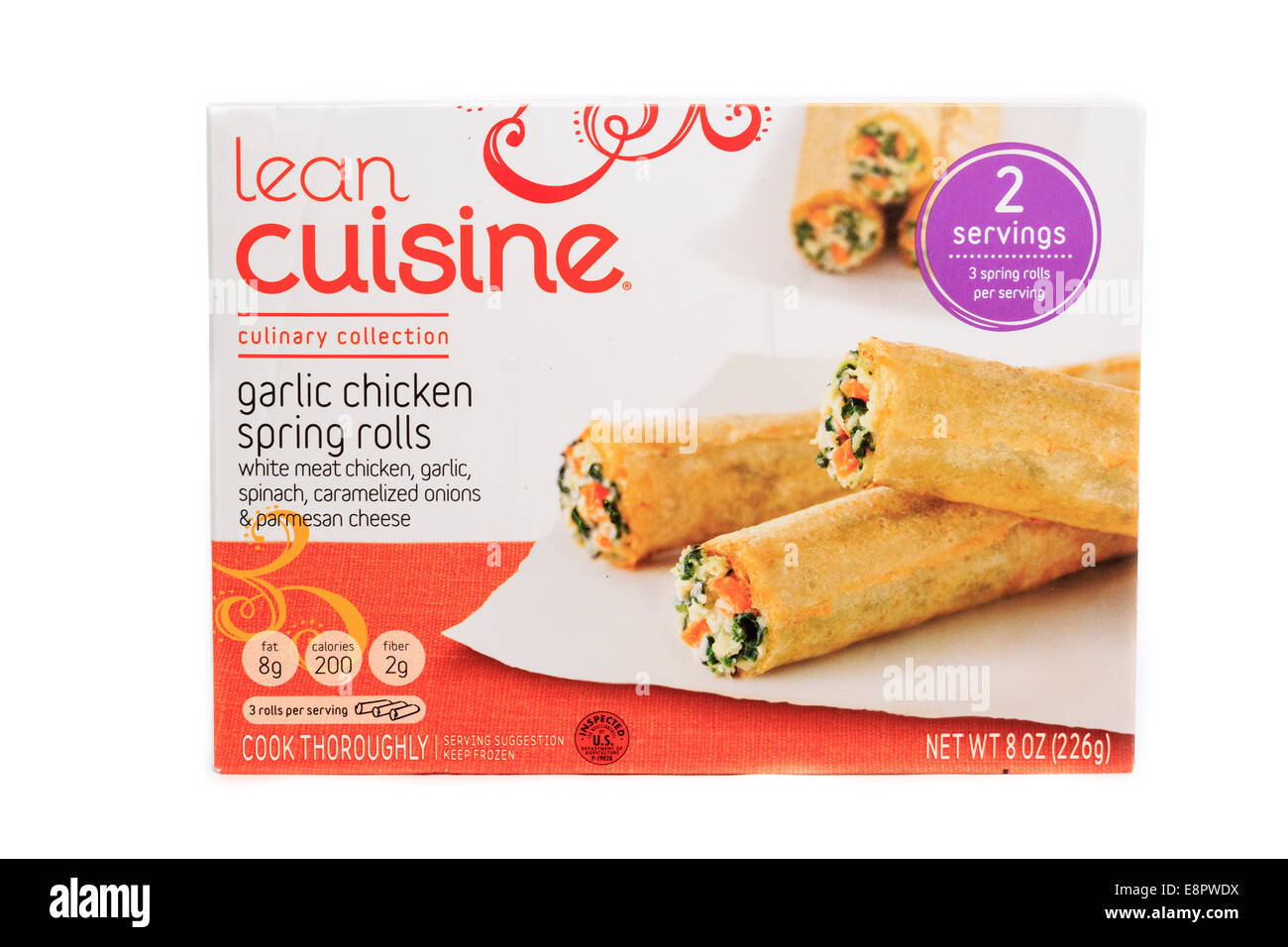 Lean Cuisine Culinary Collection Garlic Chicken Spring Rolls frozen prepared meal Stock Photo