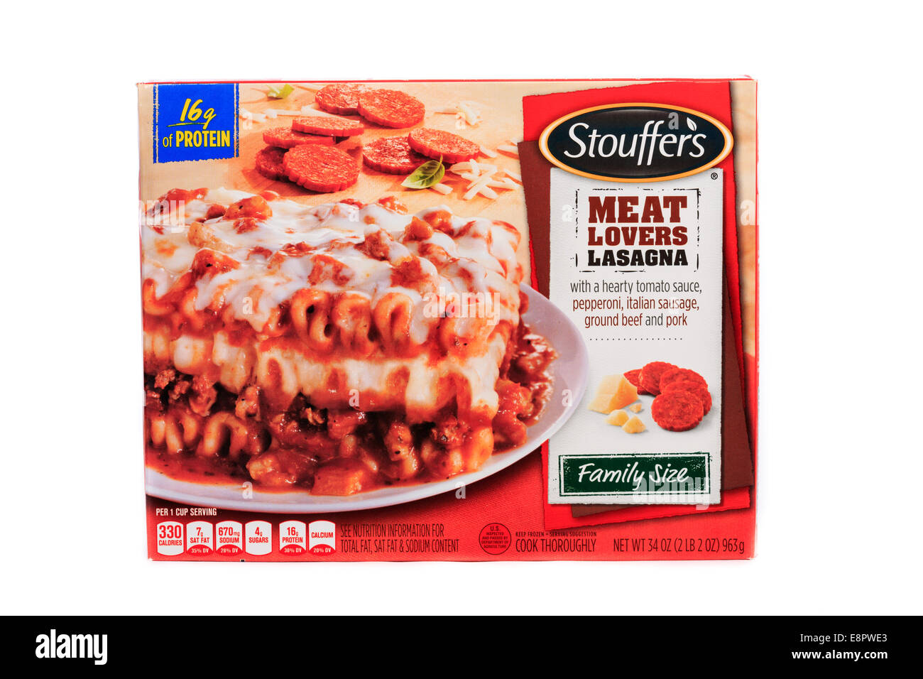 Nestle Brand Stouffer's Meat Lovers Lasagna family sized ready meal frozen prepared Stock Photo