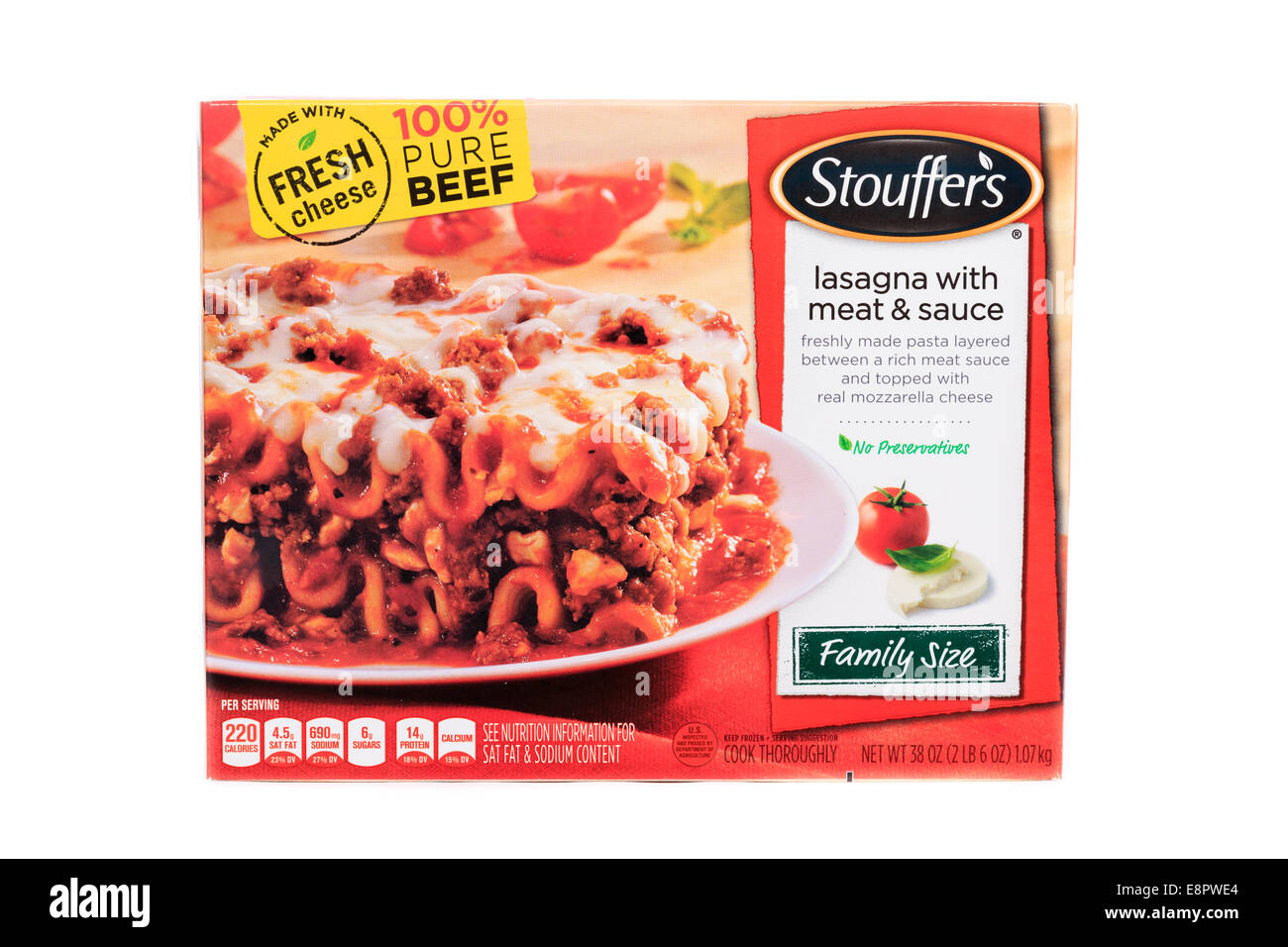 Nestle Brand Stouffer's Lasagna with Meat & Sauce family sized ready meal frozen prepared Stock Photo