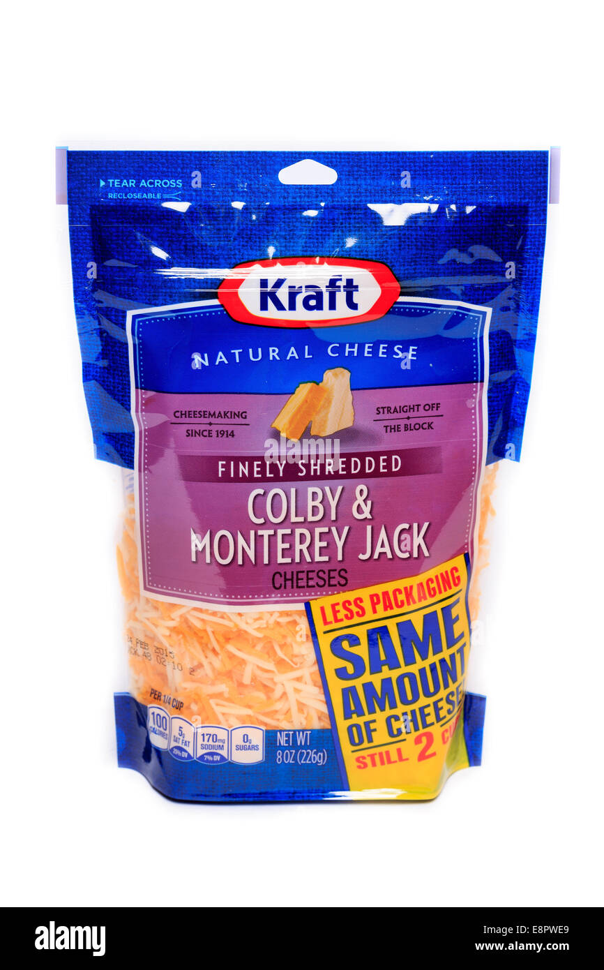 Kraft finely shredded Colby & Monterey jack cheeses Stock Photo