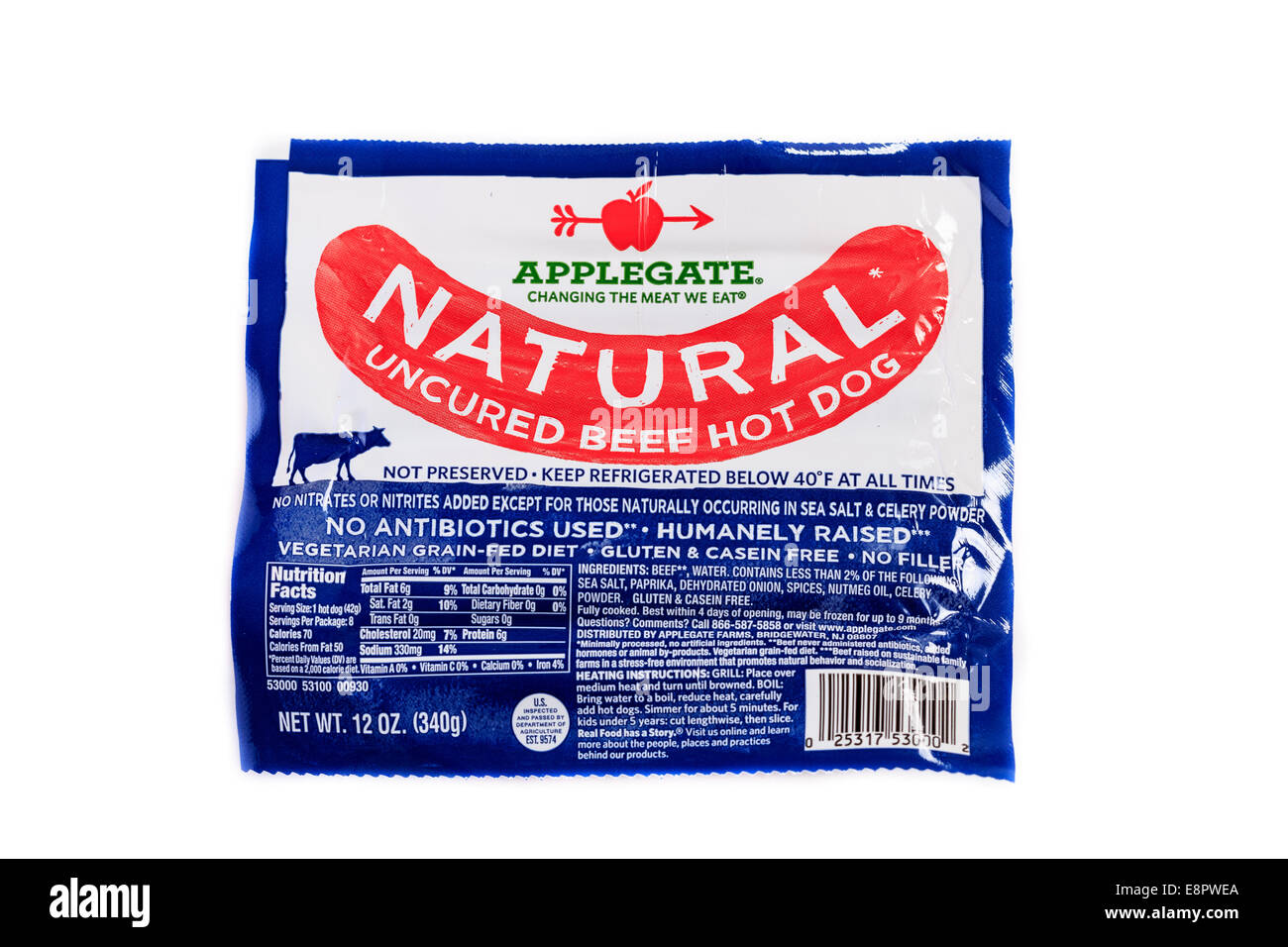 A package of Applegate Natural Uncured Beef Hot Dogs Stock Photo