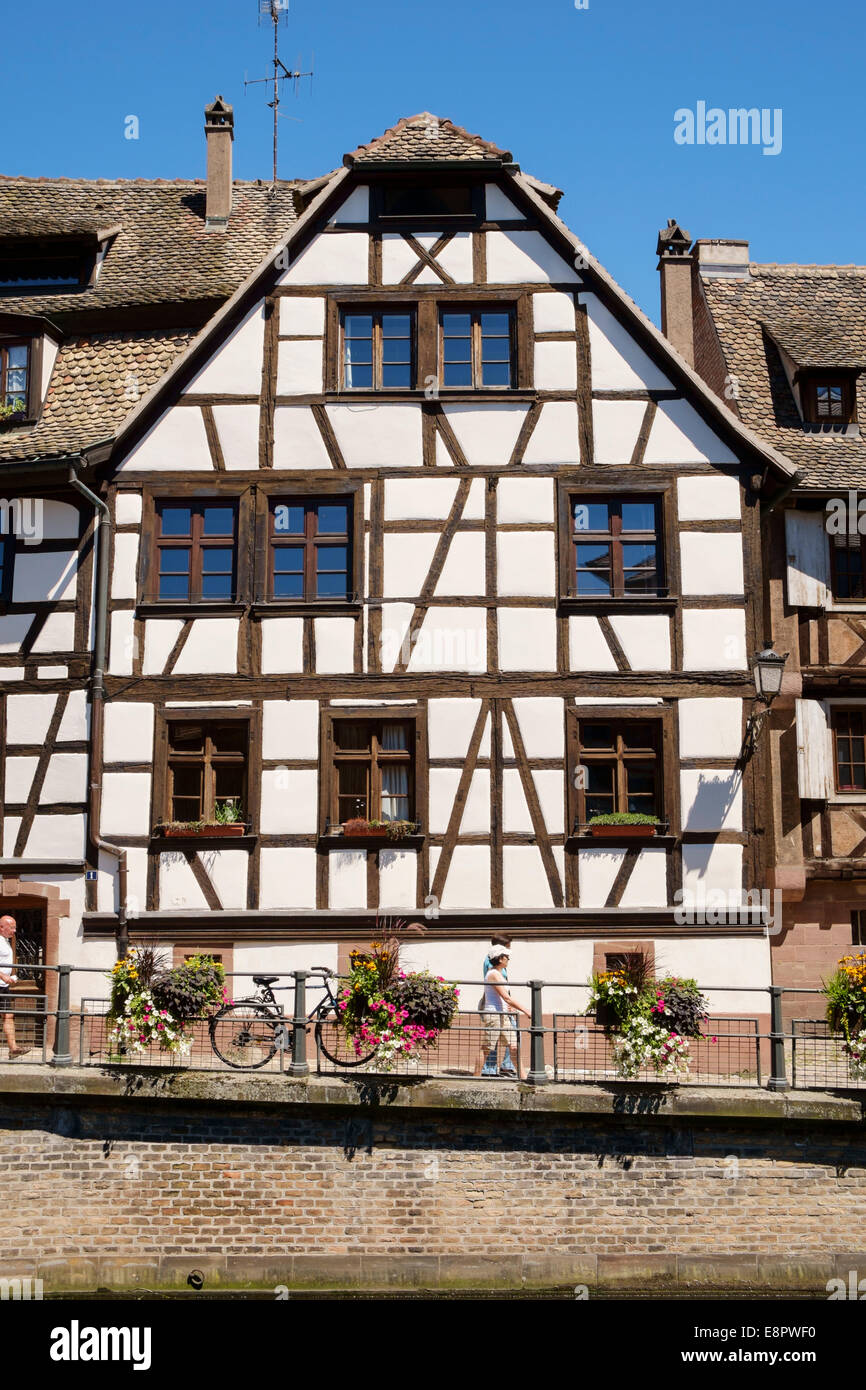 Medieval house in old town of Strasbourg, France, Europe - in Petite France district on the River Ill Stock Photo