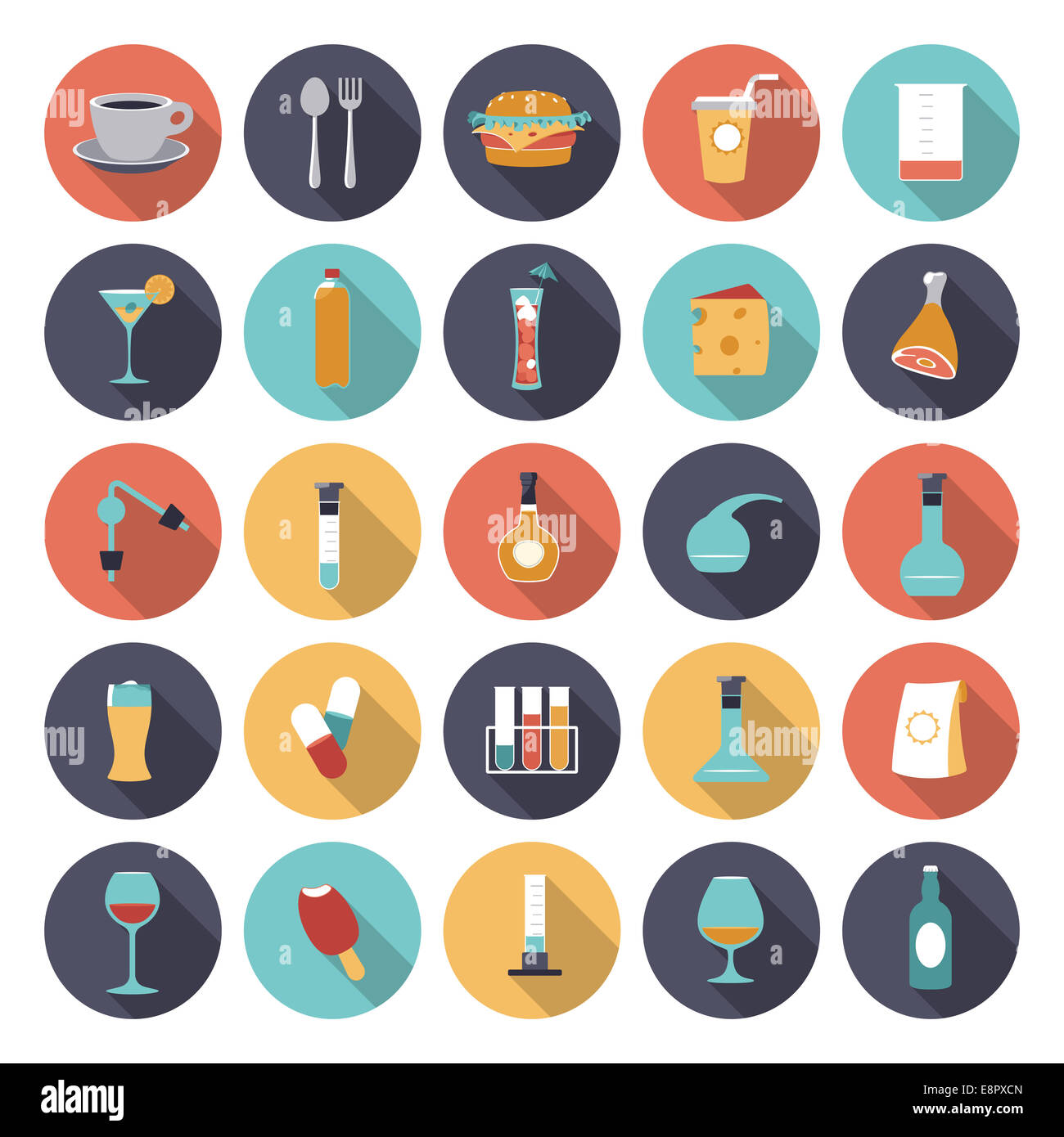 Flat design icons for food and drinks industry. Stock Photo