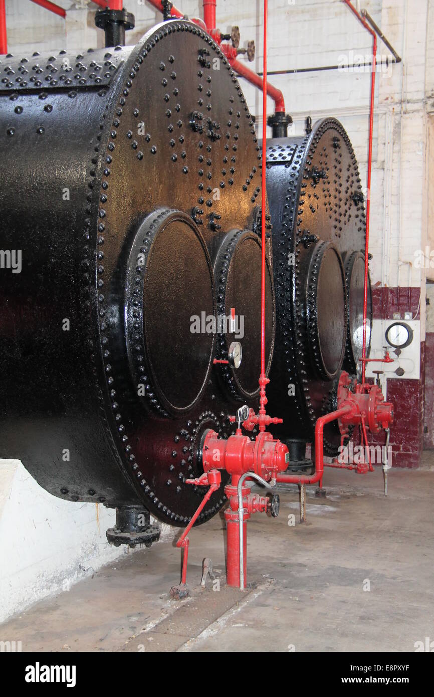 Two Restored Large Oil Fired Fuel Heating Boilers. Stock Photo