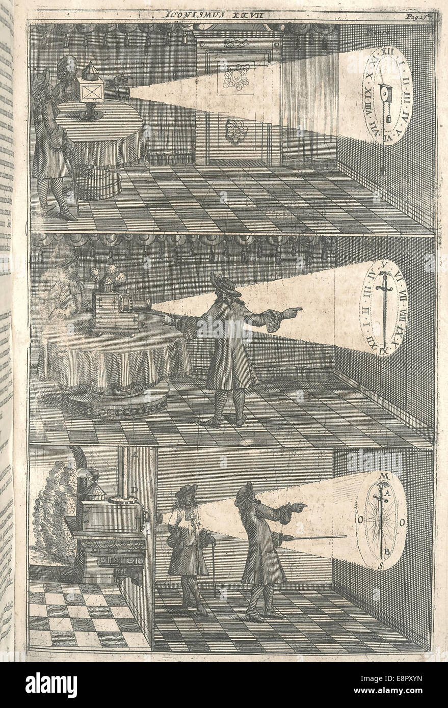 Photograph of a light projection apparatus, showcasing the technology used for projecting light or images, typical of early 20th-century innovations. Stock Photo