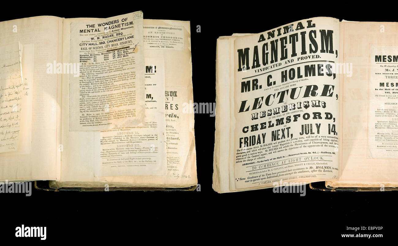 Appears In: Theodosius Purland, collection of materials on mesmerism   Image Description: Image of pasted-in handbills advertisi Stock Photo