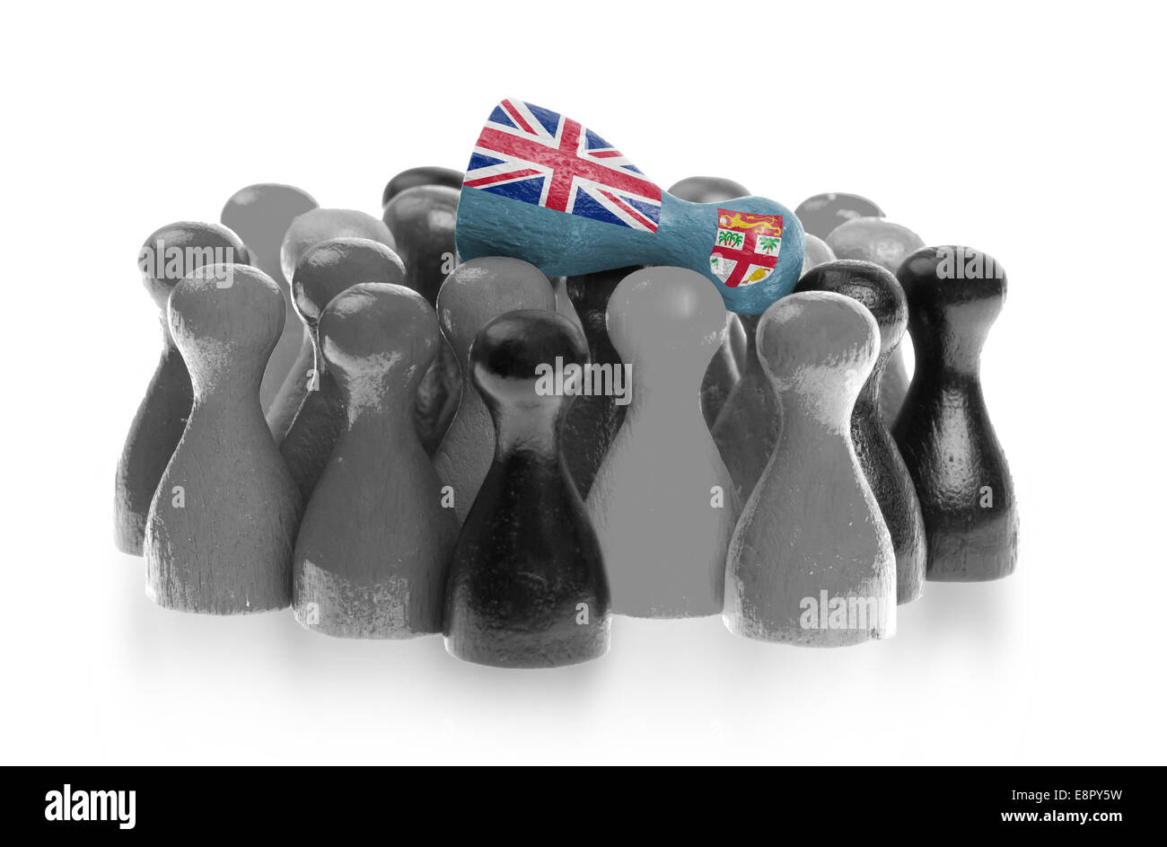 One unique pawn on top of common pawns, flag of Fiji Stock Photo