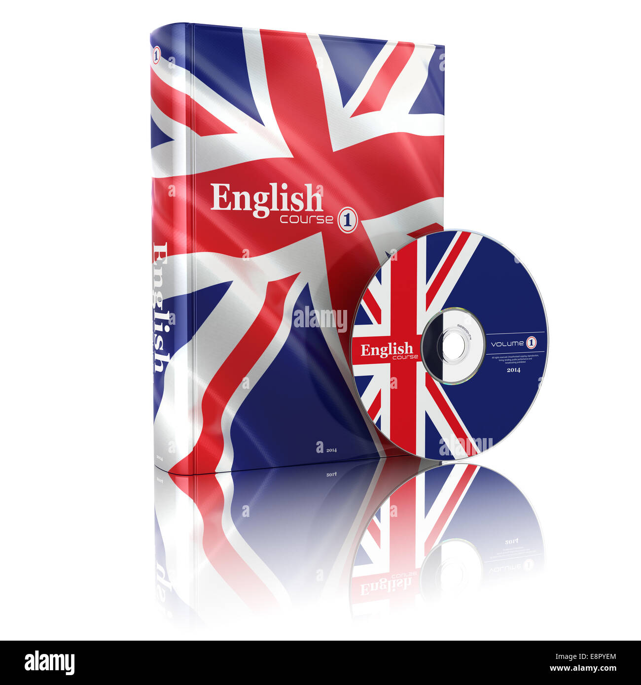 English book  in national flag cover and CD. 3d Stock Photo