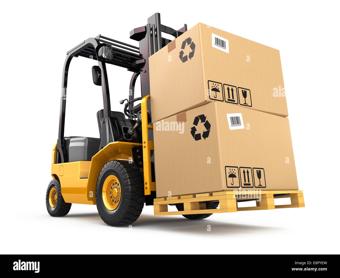 Forklift truck with boxes on pallet. Cargo. 3d Stock Photo - Alamy