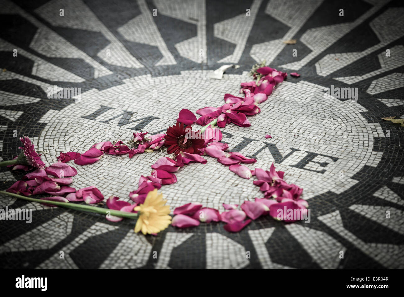 The Imagine mosaic, the memorial to former Beatle John Lennon, Strawberry Fields, Central Park- New York - USA. Stock Photo