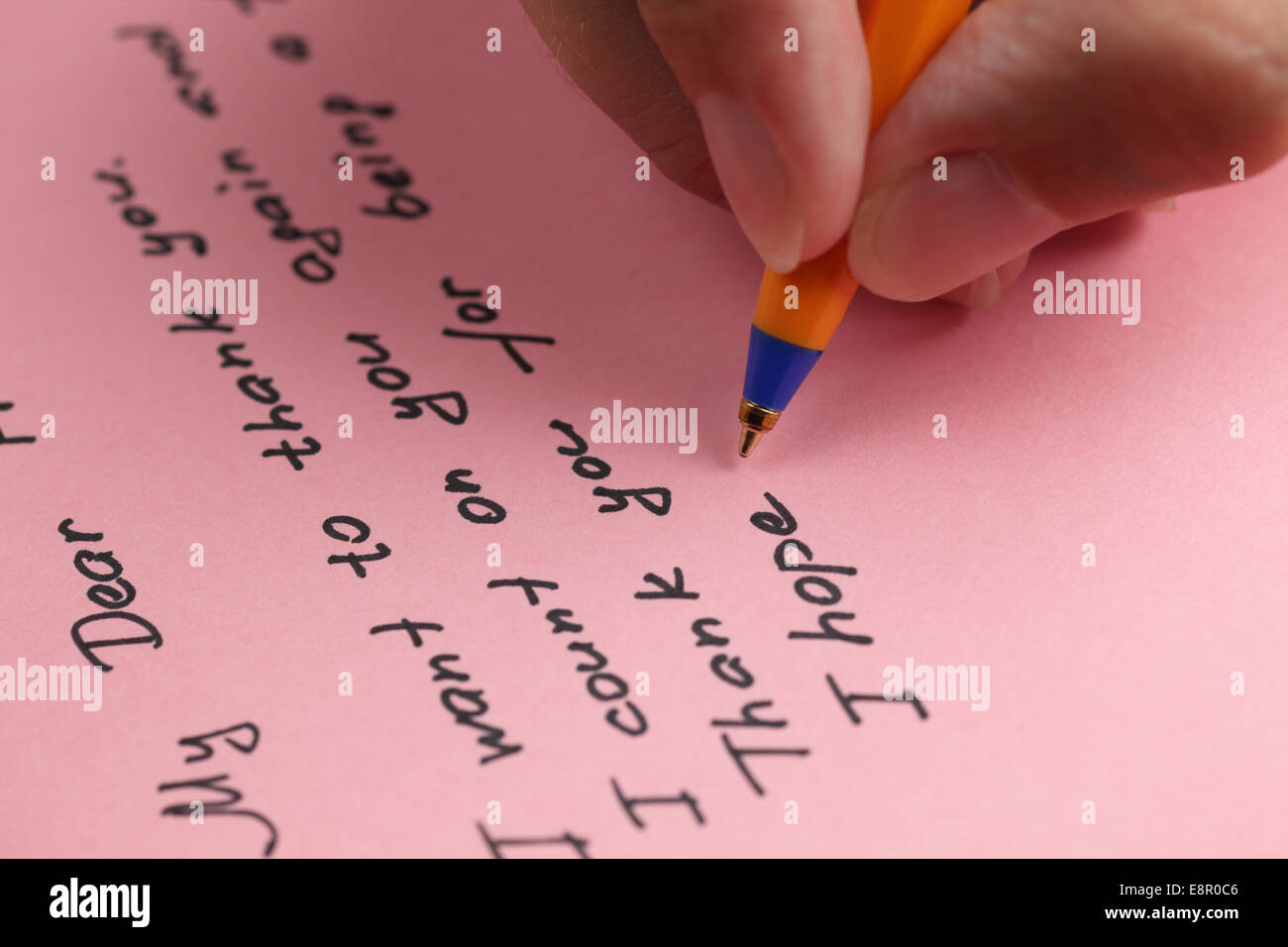 Writing Letter To A Friend On Pink Paper Stock Photo Alamy