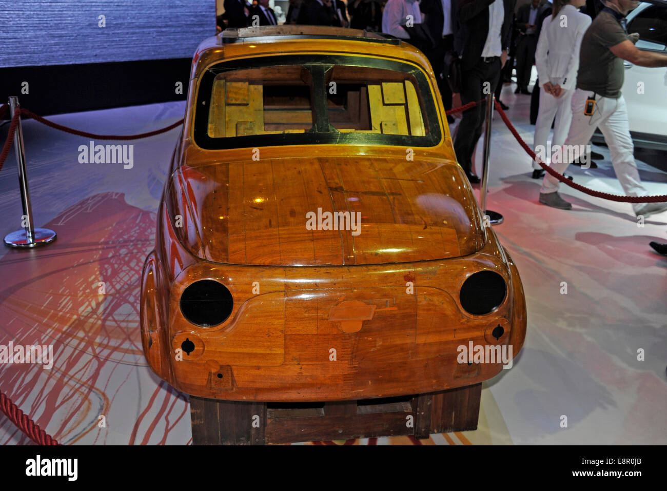 Fiat 500 old wooden form,Paris Motor Show,France Stock Photo Alamy