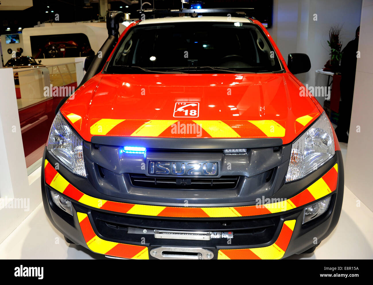 Isuzu,Fire truck,Paris Motor Show,France Stock Photo