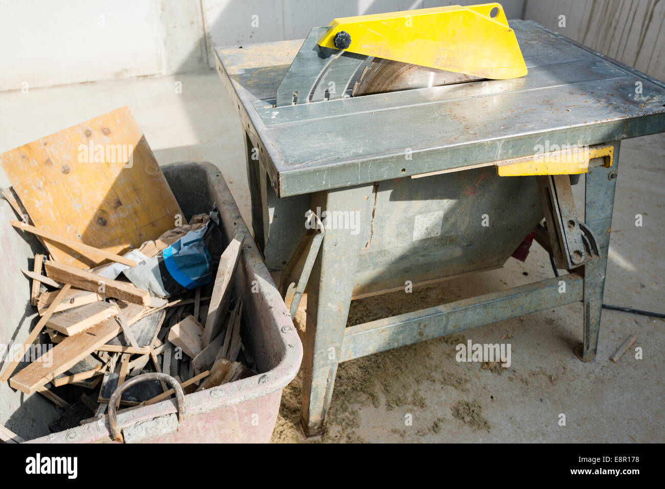 Table Saw at Construction Site Stock Photo