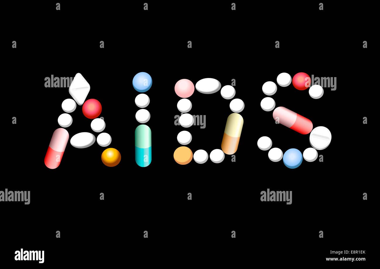 AIDS written with tablets, pills and capsules. Stock Photo